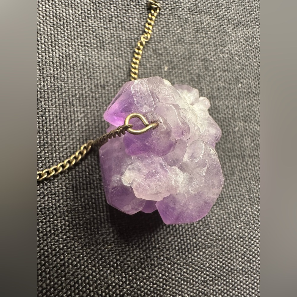Golden Necklace with Purple Amethyst Crystal Pendant